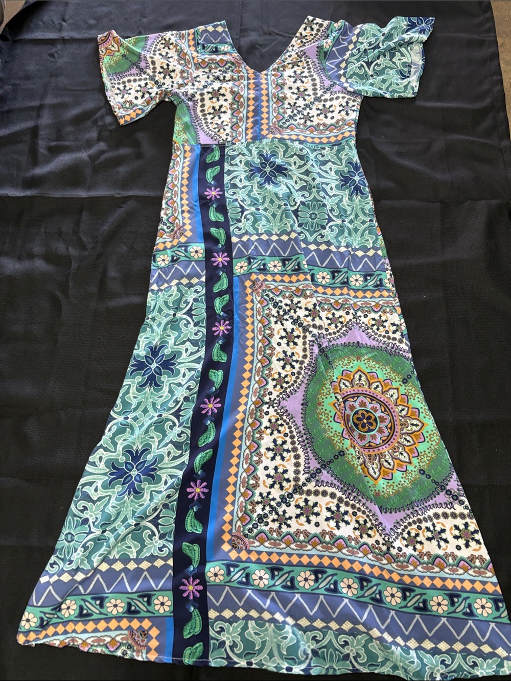 Bohemian Teal & Multi Maxi Dress with V-Neck - Picture 13 of 13